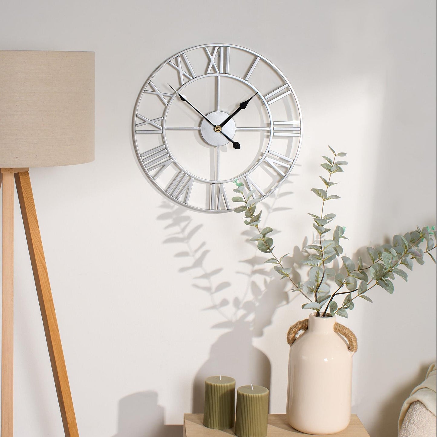 Large Silver Metal Wall Clock