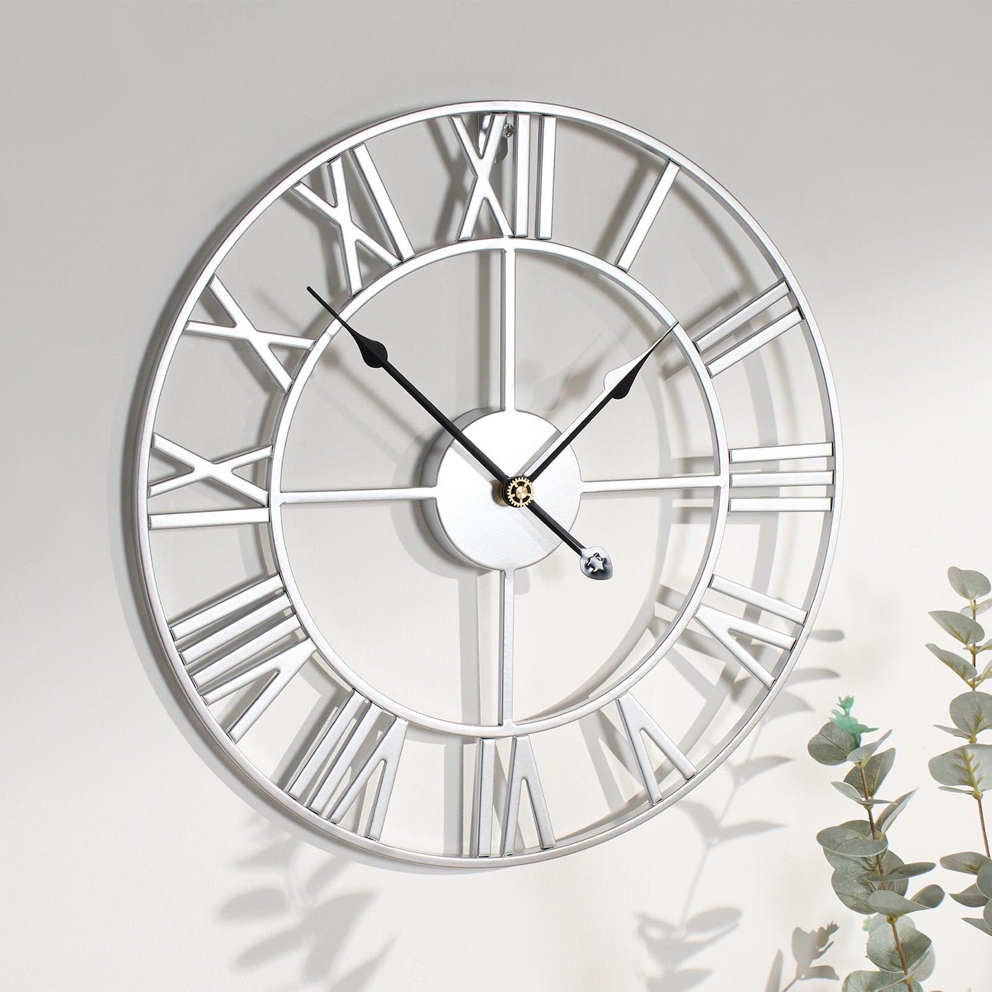 Large Silver Metal Wall Clock