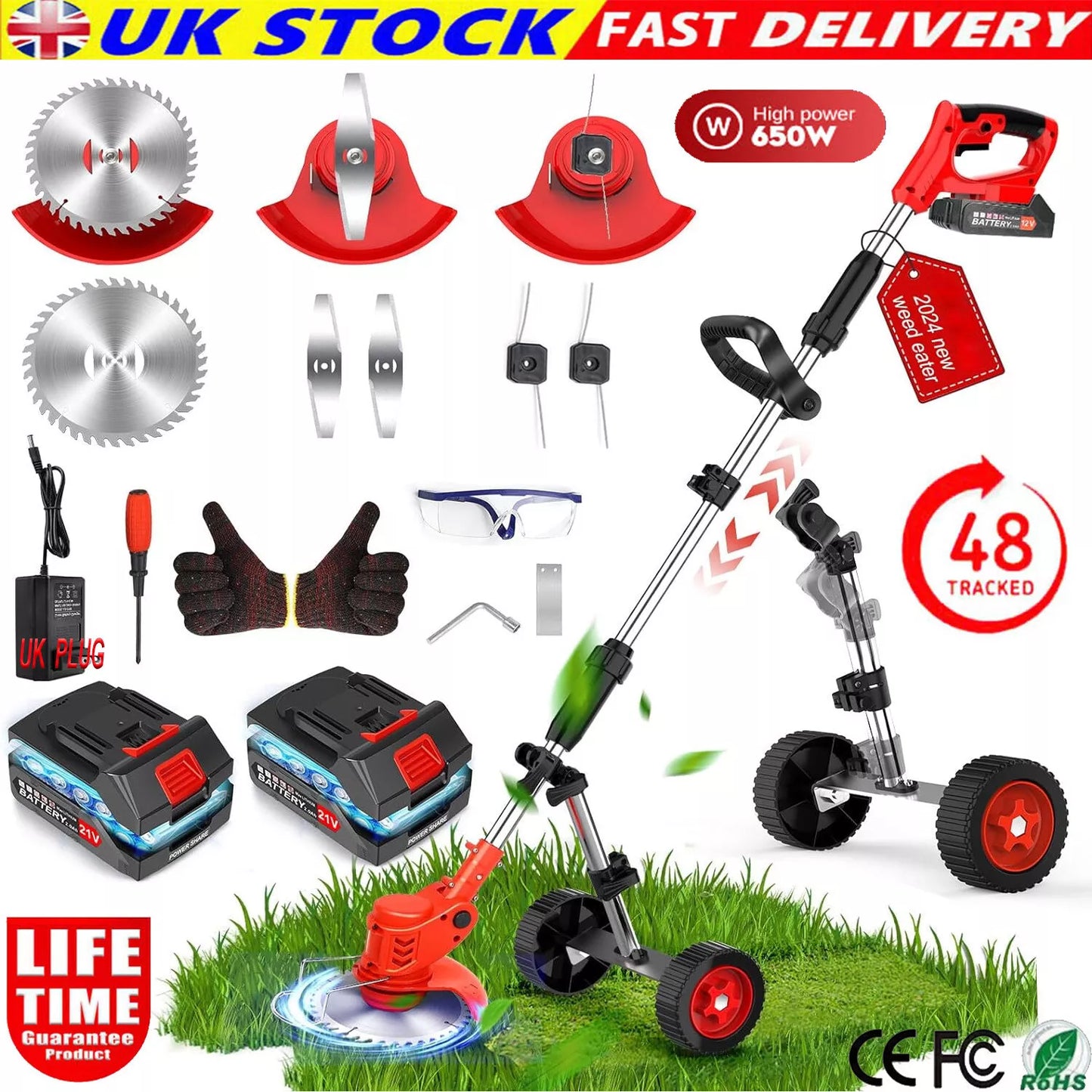 Cordless Strimmer Grass Trimmer Tree Cutter 24V Garden Edger Electric 2 Battery