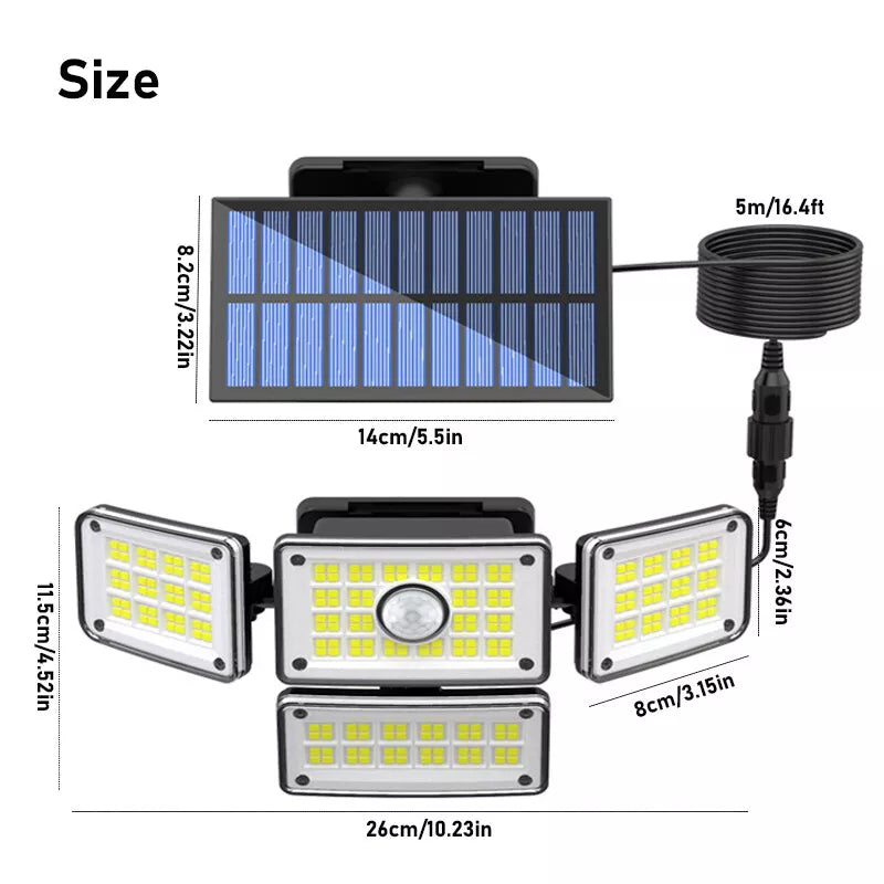 4-Head 224LEDs Solar PIR Motion Sensor Light