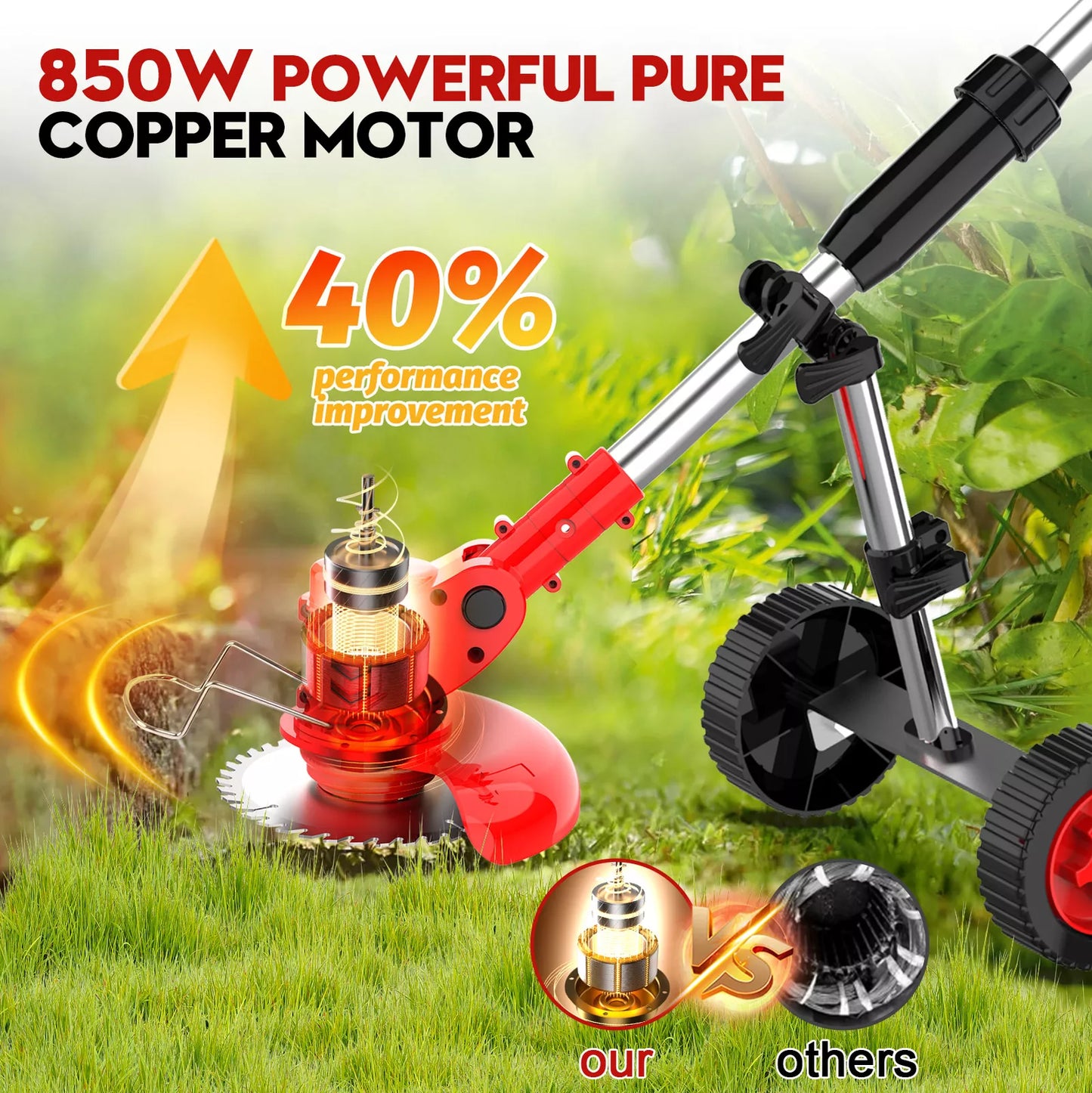 Cordless Strimmer Grass Trimmer Tree Cutter 24V Garden Edger Electric 2 Battery