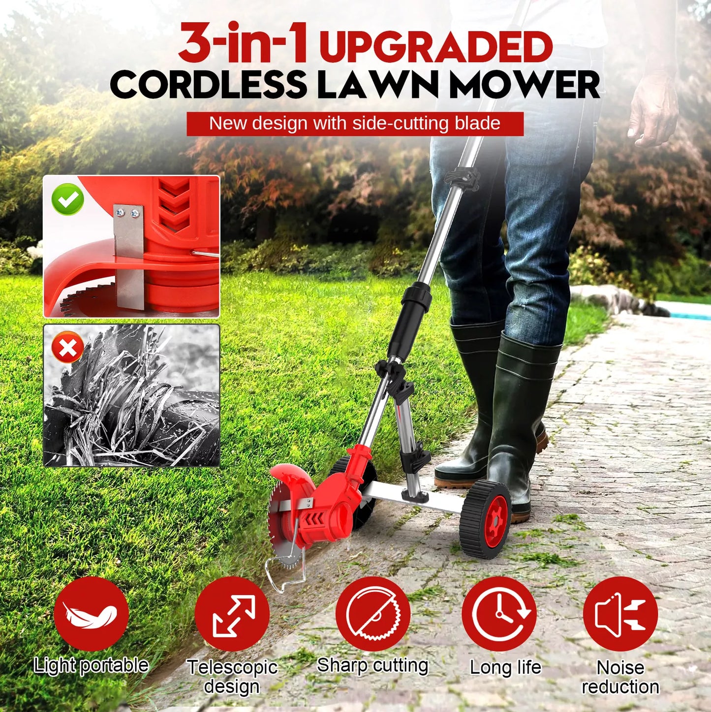 Cordless Strimmer Grass Trimmer Tree Cutter 24V Garden Edger Electric 2 Battery