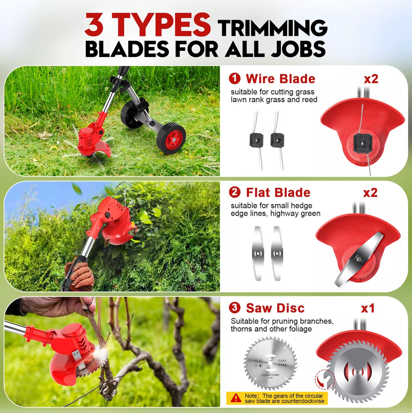 Cordless Strimmer Grass Trimmer Tree Cutter 24V Garden Edger Electric 2 Battery