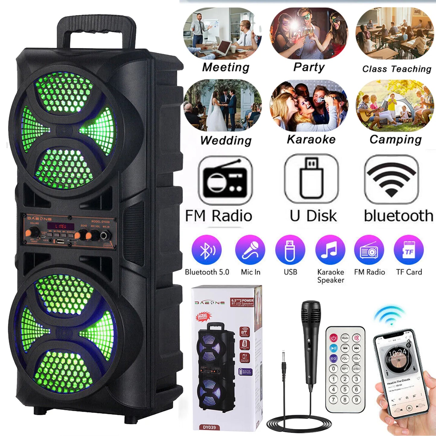 3000W Portable Bluetooth Party Speaker