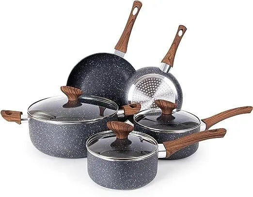 8Pcs Non-Stick Marble Pots and Pans Set