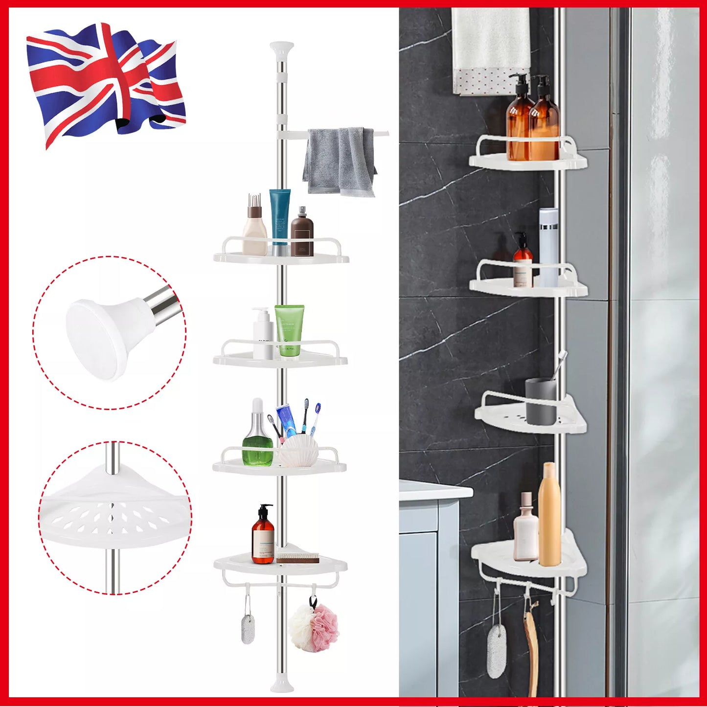 4 TIER BATHROOM TELESCOPIC CORNER SHELF