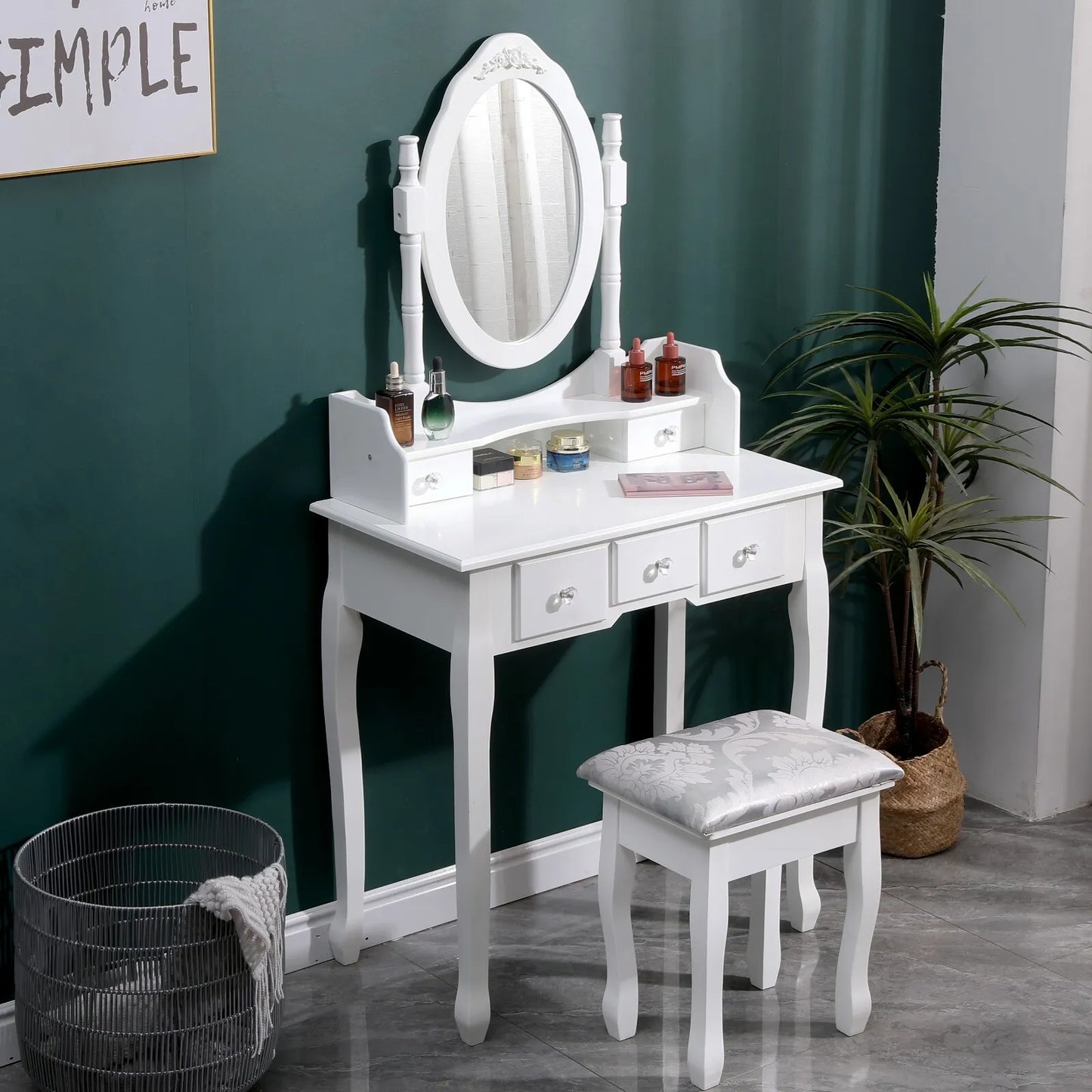 Makeup Desk Dresser w/Mirror and Stool