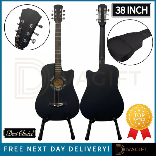 38 INCH ADULT SIZE BLACK ACOUSTIC GUITAR