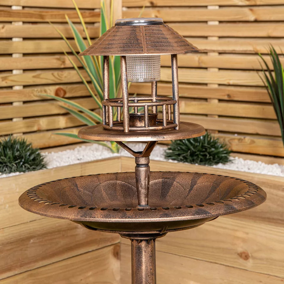 110cm tall resin garden bird table/bath with solar light