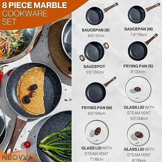 8Pcs Non-Stick Marble Pots and Pans Set