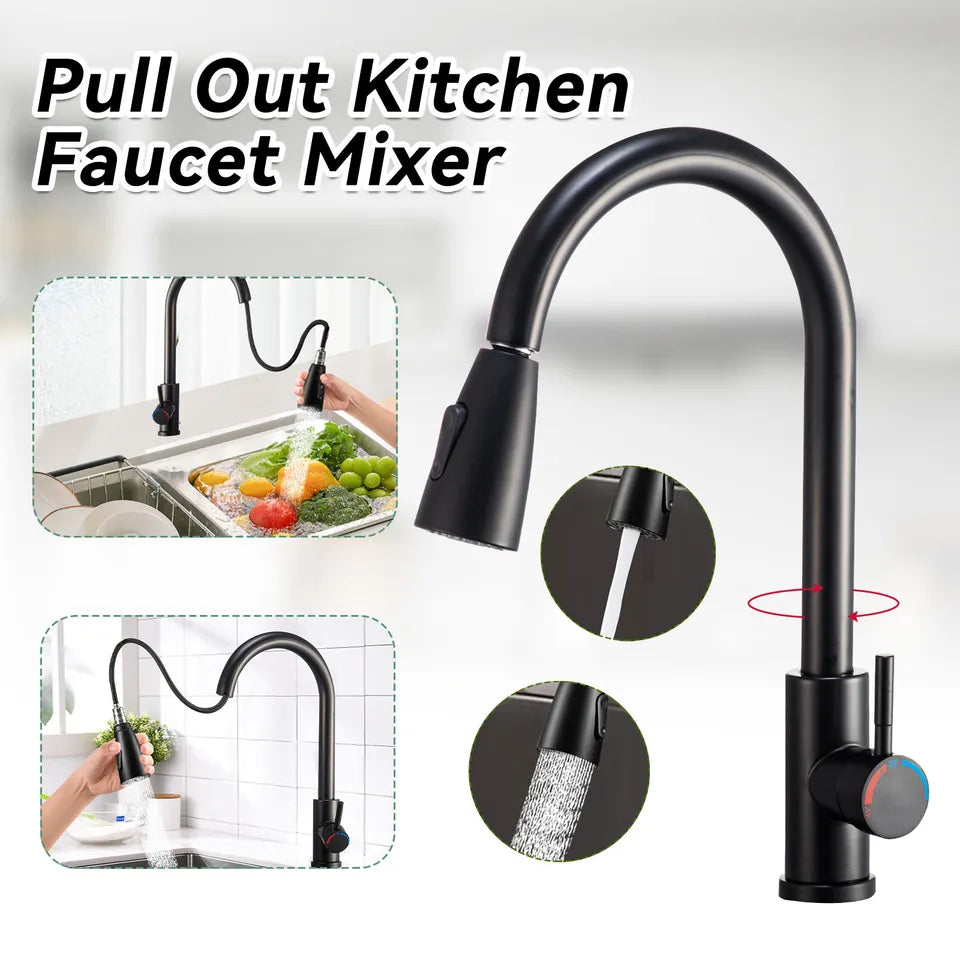 360° Kitchen Sink Mixer Taps Pull Out Single Lever Chrome Brass Spray Mono Tap