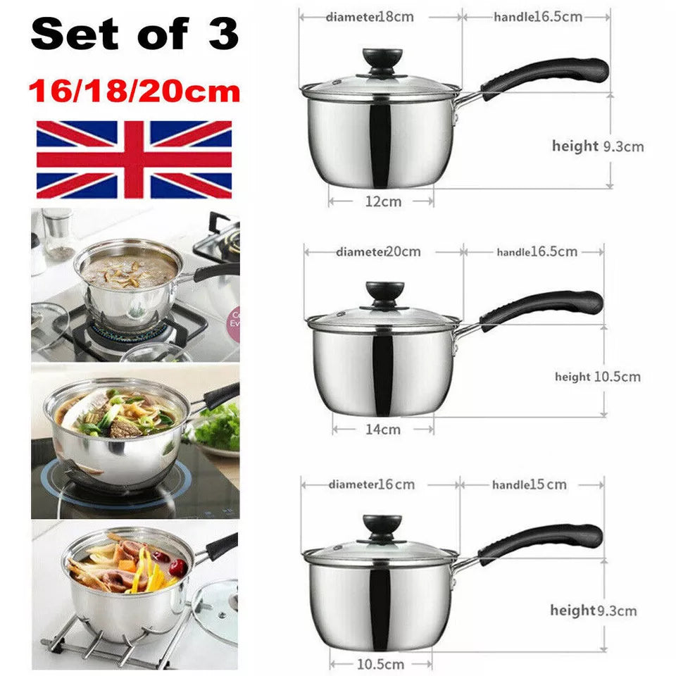 3Pcs Induction Non Stick Stainless Steel Cookware Set