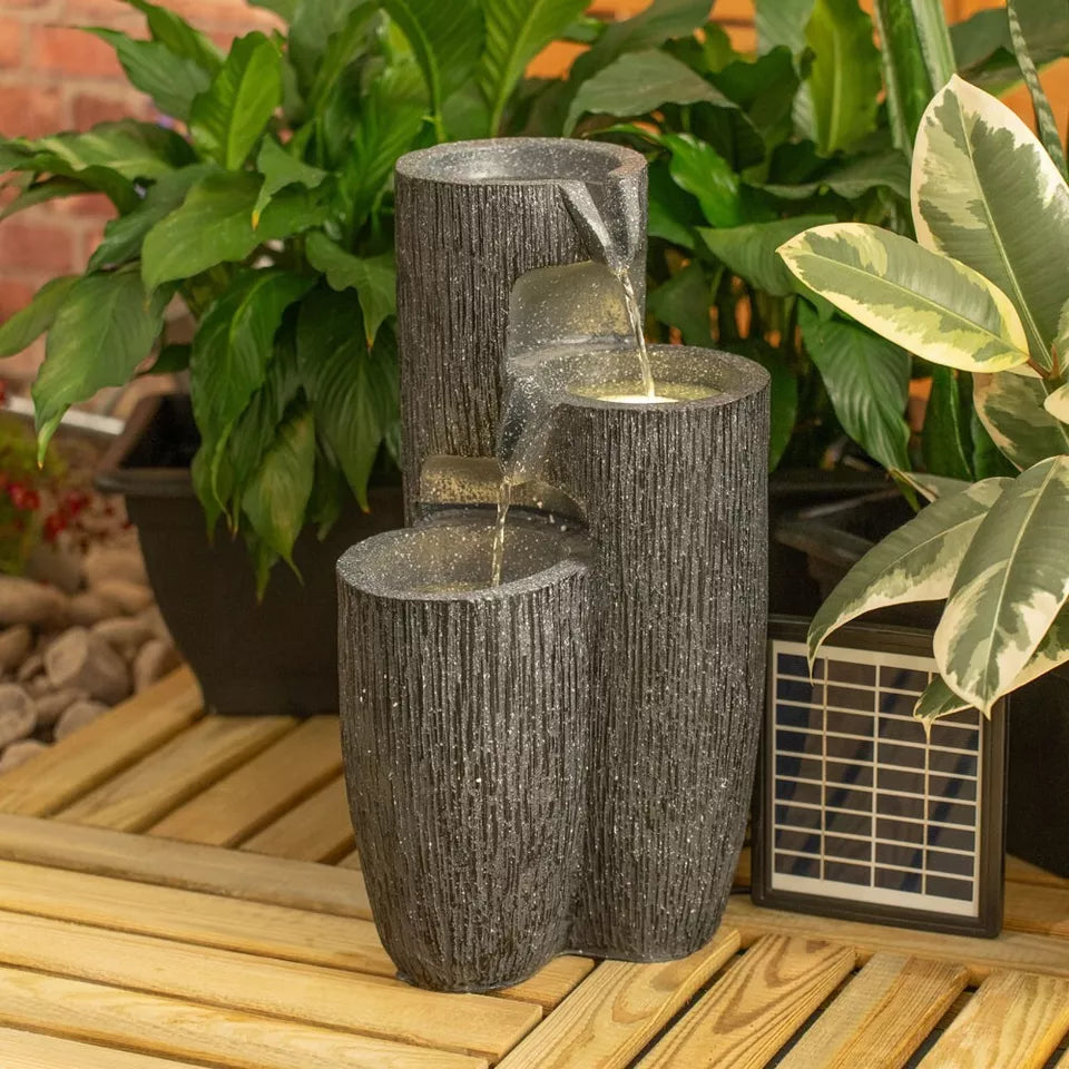 Grey Log Solar Water Fountain