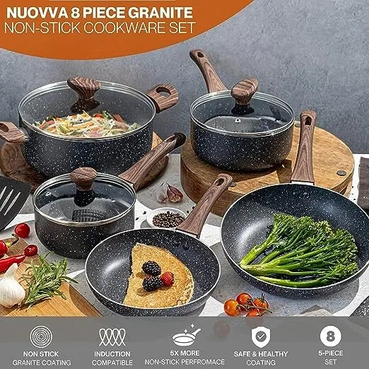 8Pcs Non-Stick Marble Pots and Pans Set