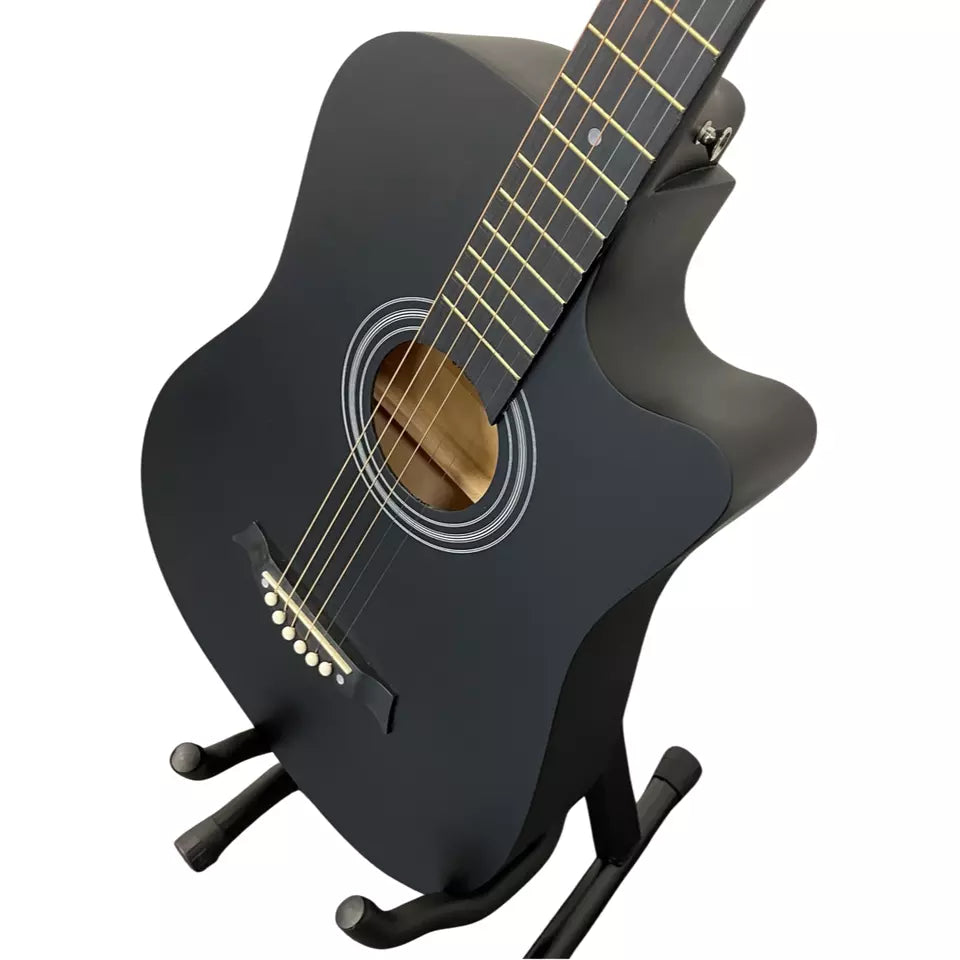 38 INCH ADULT SIZE BLACK ACOUSTIC GUITAR