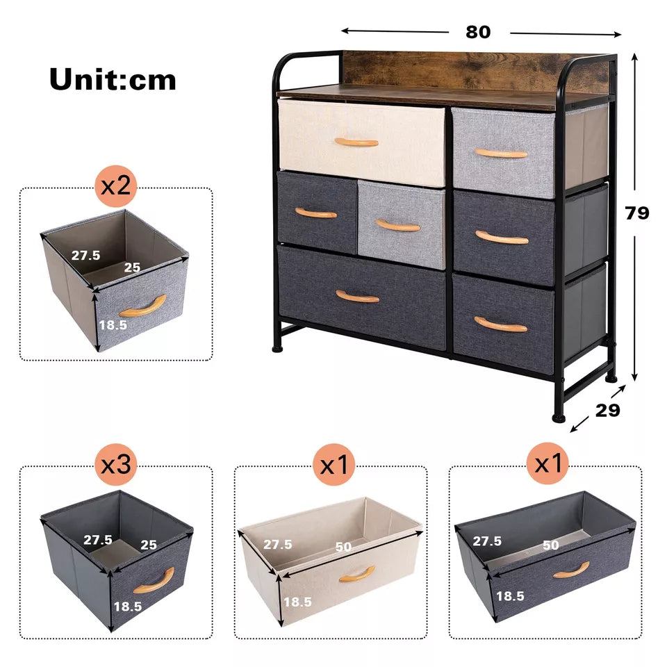 7-Drawers Fabric  Dresser