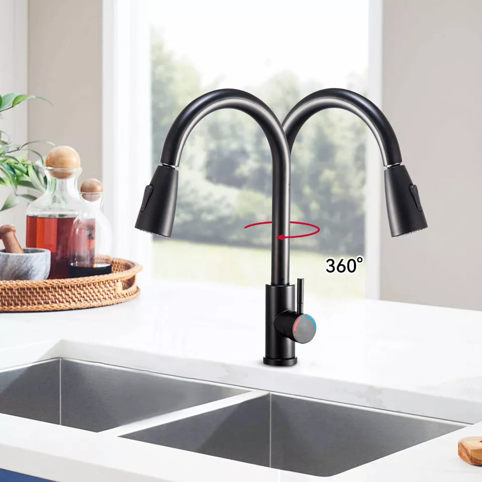 360° Kitchen Sink Mixer Taps Pull Out Single Lever Chrome Brass Spray Mono Tap