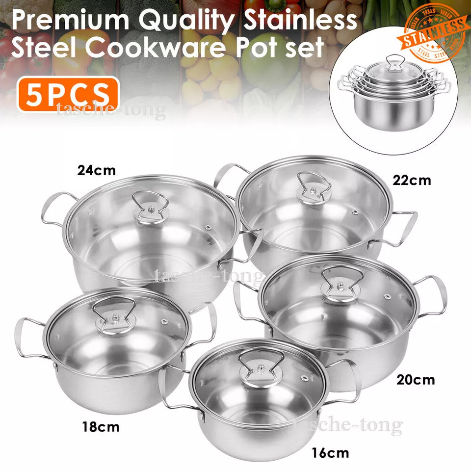 5PCS Induction Non Stick Stainless Steel Cookware