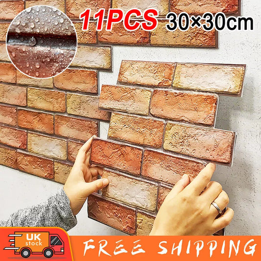 11Pcs 3D Tile Brick Wall Sticker