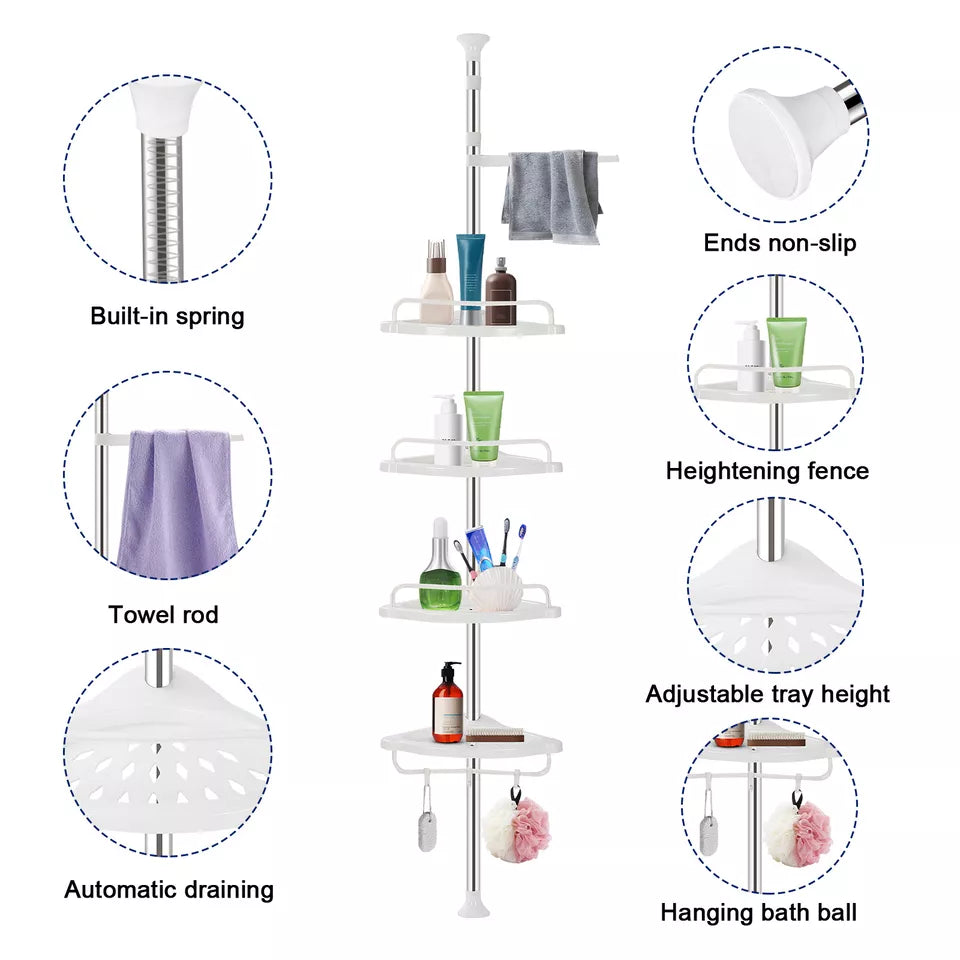 4 TIER BATHROOM TELESCOPIC CORNER SHELF