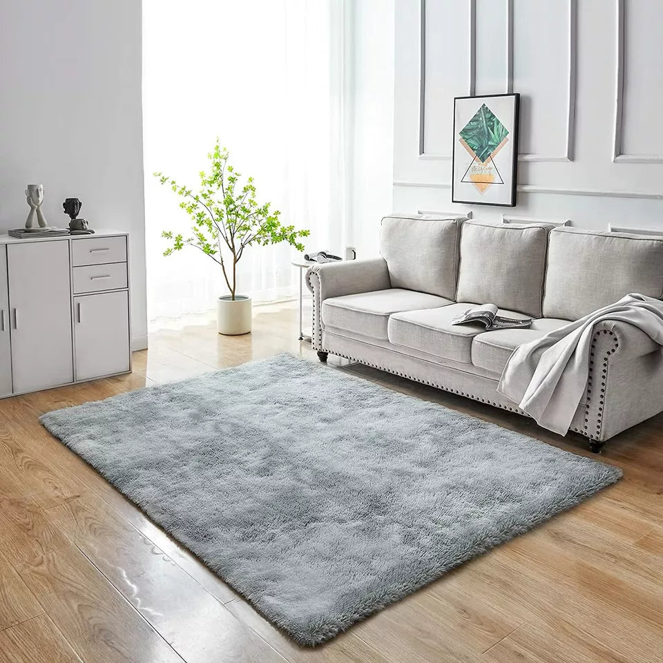 Silver Grey Fluffy Rug