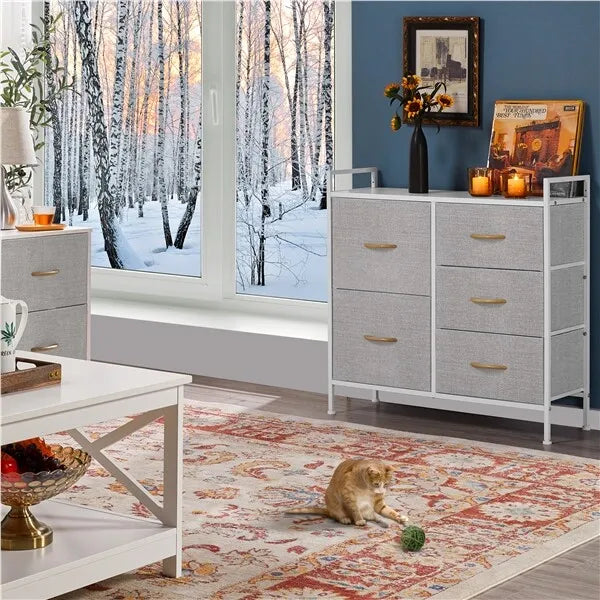 Grey Fabric Chest of Drawers