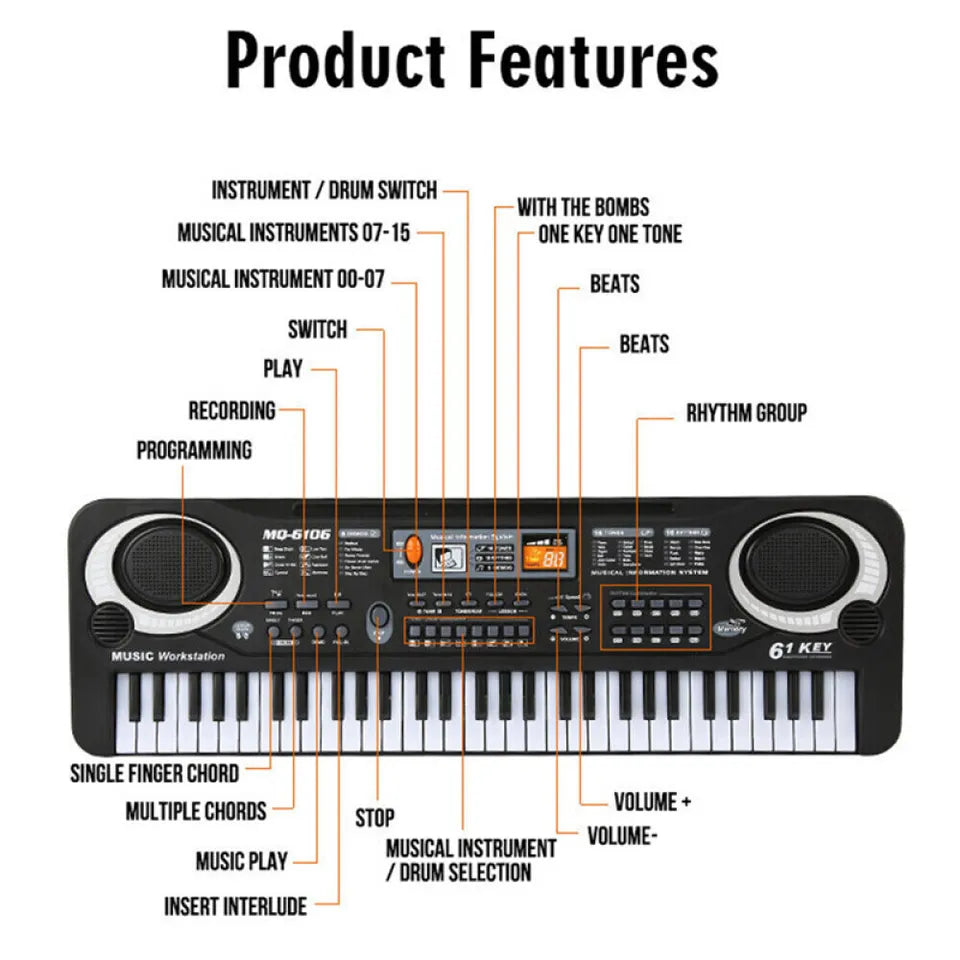 61 Key Electric Digital Piano Musical Beginner Electronic Keyboard