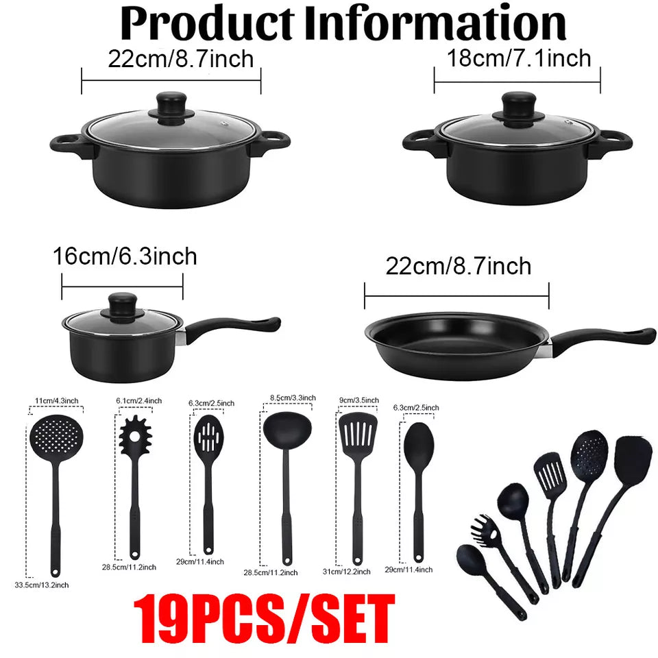 19Pcs/Set Non Stick Saucepan Cookware Set